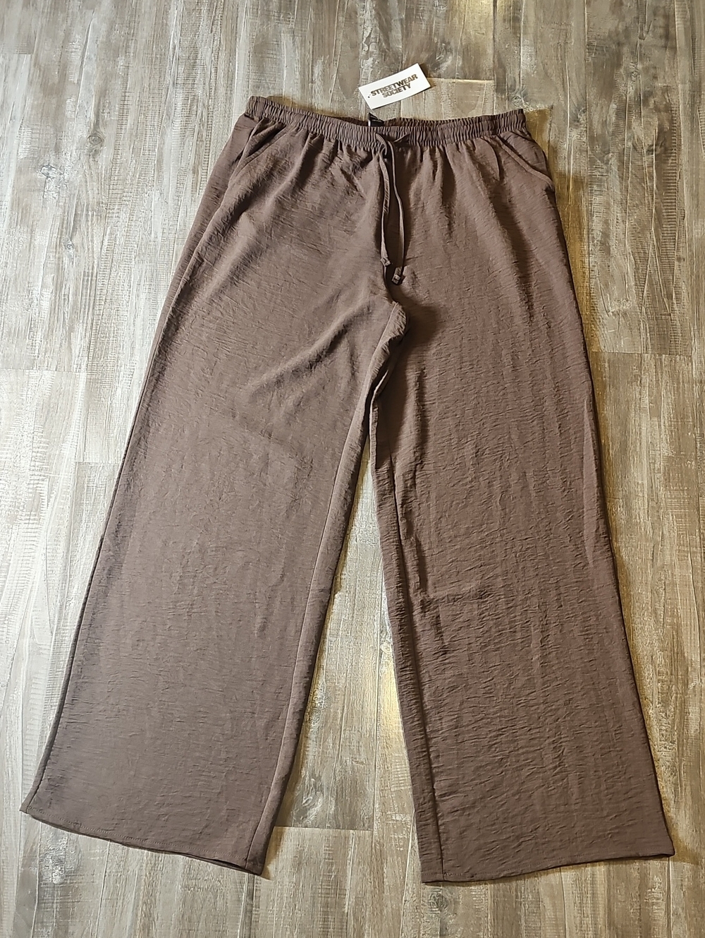 NWT Streetwear Society Pants Wide Leg Pull On Medium Brown Lightweight - Picture 1 of 5
